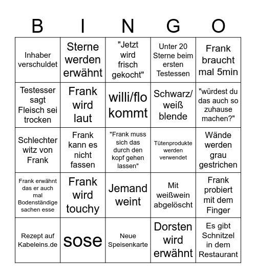 Frank Rose Rosin Bingo Card