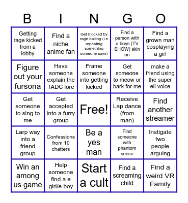 VR CHAT BINGO Card