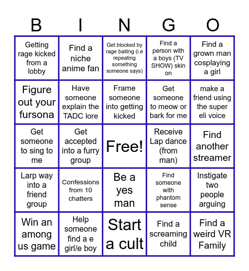 VR CHAT BINGO Card