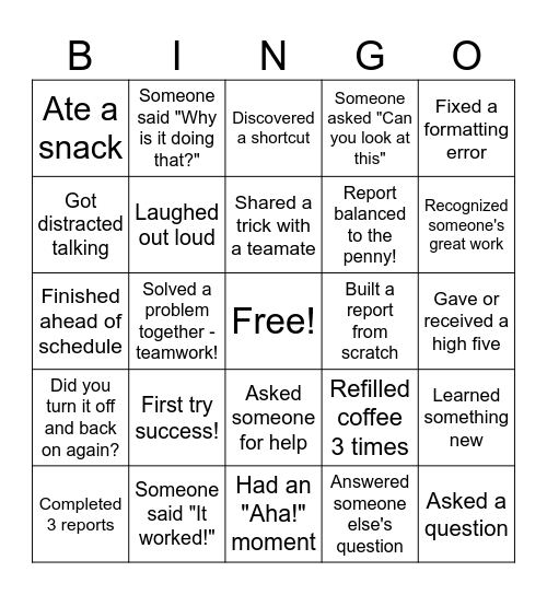 Adaptive Buildout Bingo Card