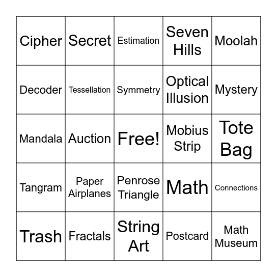 Math Connections Camp BINGO Card