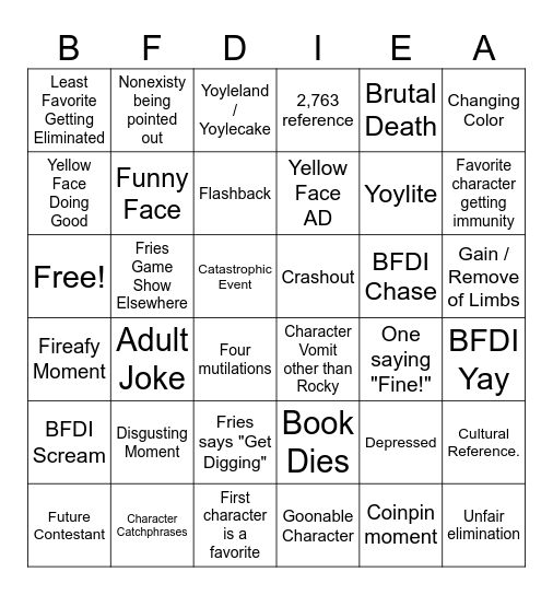 BFDI Bingo Card