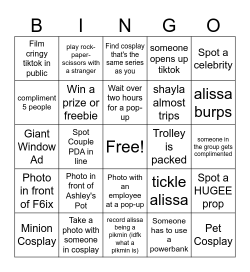 Cunty Comic-Con Bingo Card