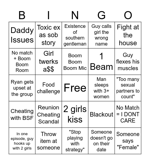 Are you the One? S3 Bingo Card