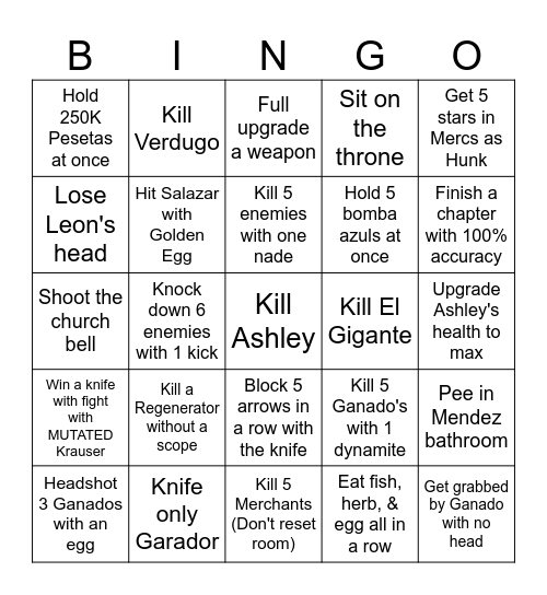 RE4 Randomizer Bingo Card