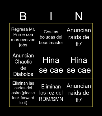 FF14 fan fest Bingo Card