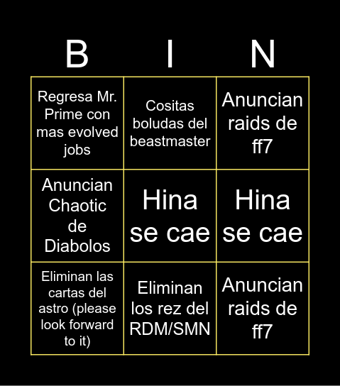 FF14 fan fest Bingo Card