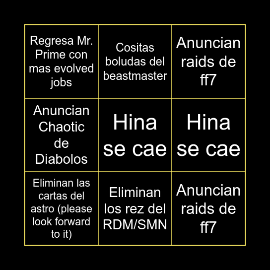 FF14 fan fest Bingo Card