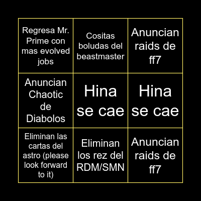 FF14 fan fest Bingo Card