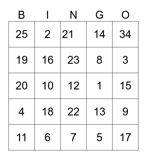 Count Bingo Card