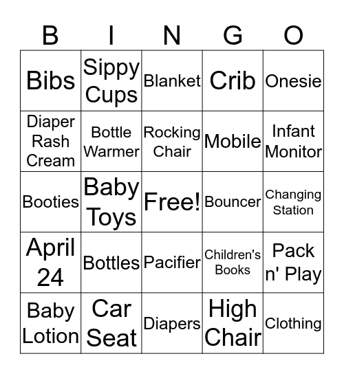 Baby Shower Bingo Card