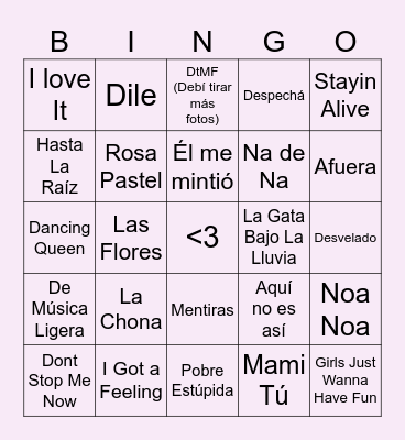 Bingo Musical Bingo Card