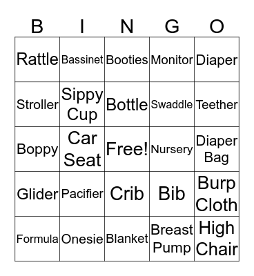 Shower Bingo Card