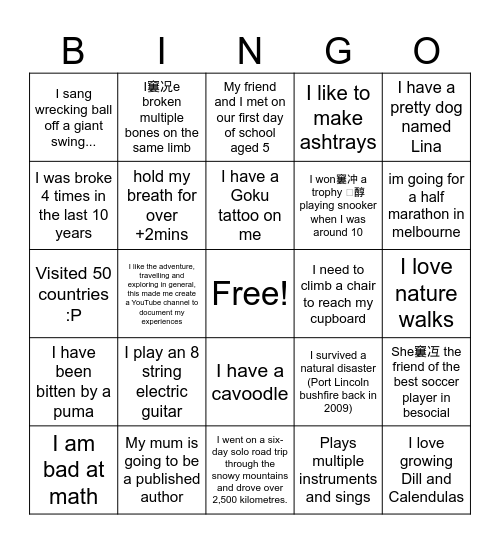 Bring a Mate Bingo Card