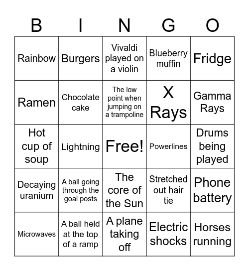 Examples of Energy Bingo Card