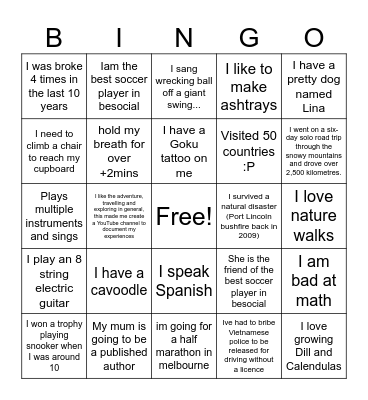 Bring a Mate Bingo Card