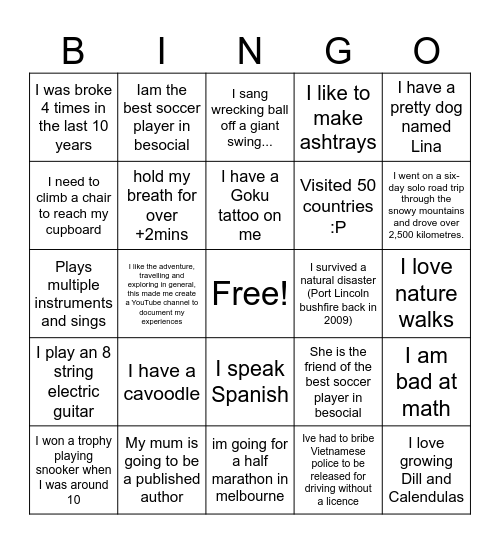 Bring a Mate Bingo Card