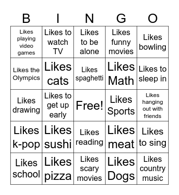 Likes... Bingo Card