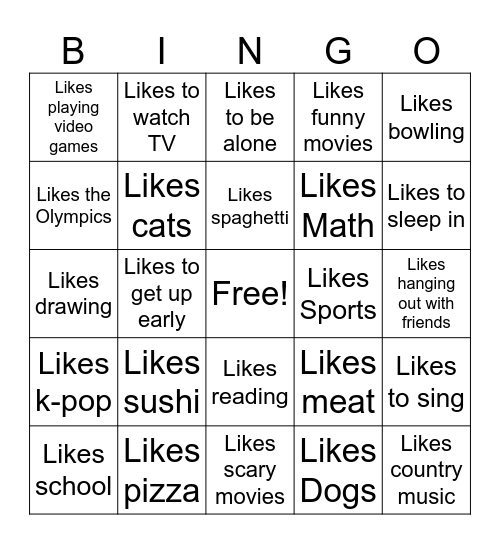 Likes... Bingo Card