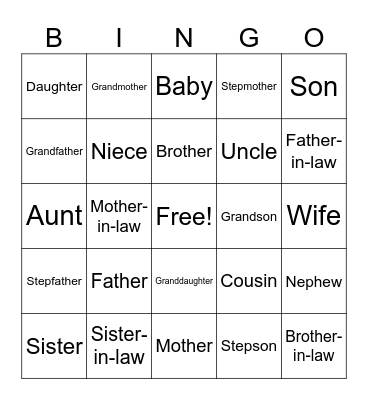 FAMILY MEMBERS Bingo Card