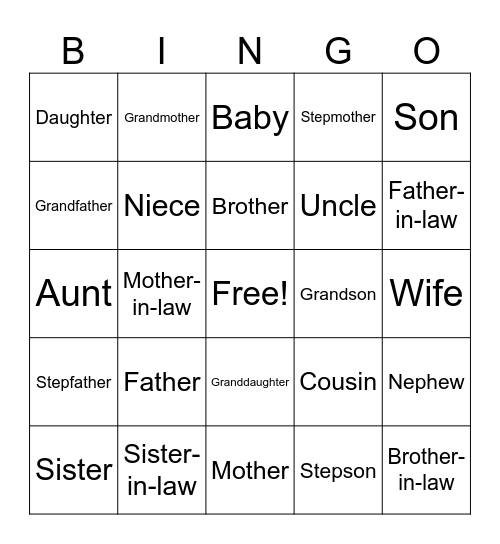 FAMILY MEMBERS Bingo Card