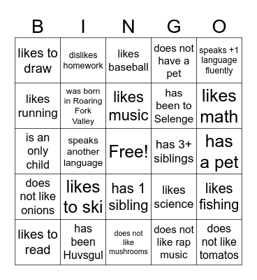 About Me Bingo - Ms.Gagen's class Bingo Card