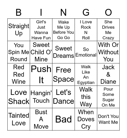 80's Songs - Card 3 Bingo Card