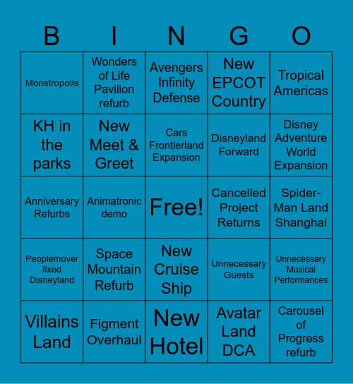 D23 2026 Park Panel Bingo Card