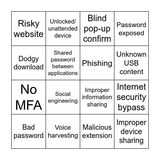 Cybersecurity BINGO Card