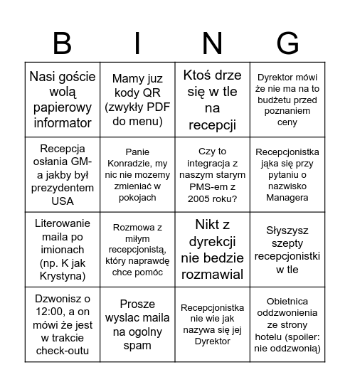 Cold calle Bingo Card