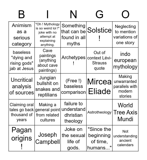 Crash Course World Mytholoy Bingo Card