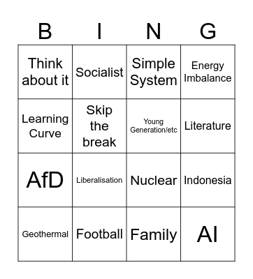 Professor Bingo Card