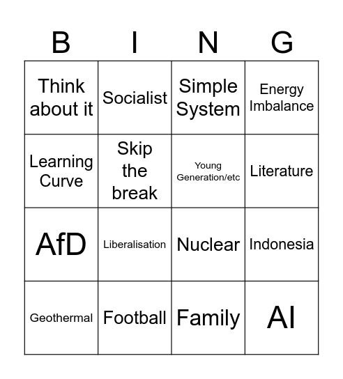 Professor Bingo Card
