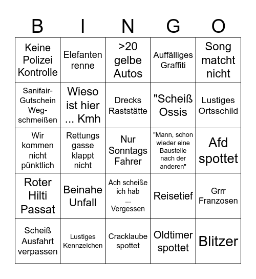 Reisebingo Card