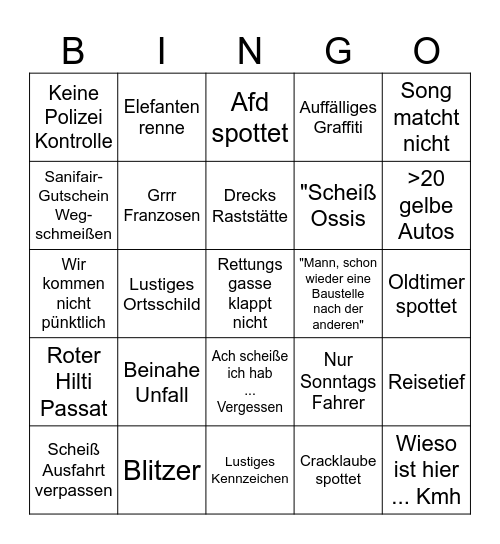 Reisebingo Card