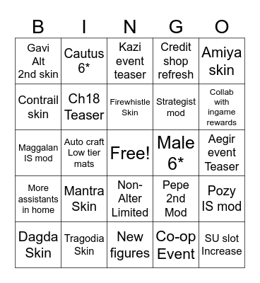Summer Carnival Bingo Card