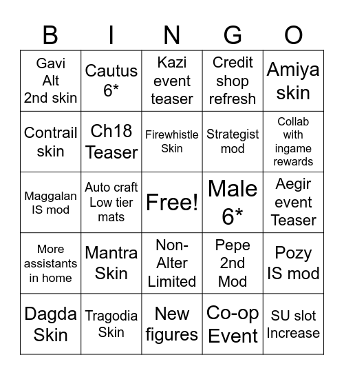 Summer Carnival Bingo Card