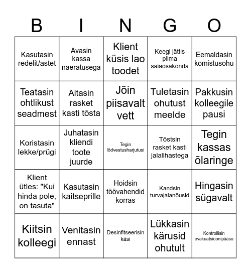 Tööohutusbingo Card
