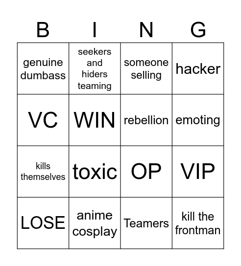 ink game bingo board Bingo Card