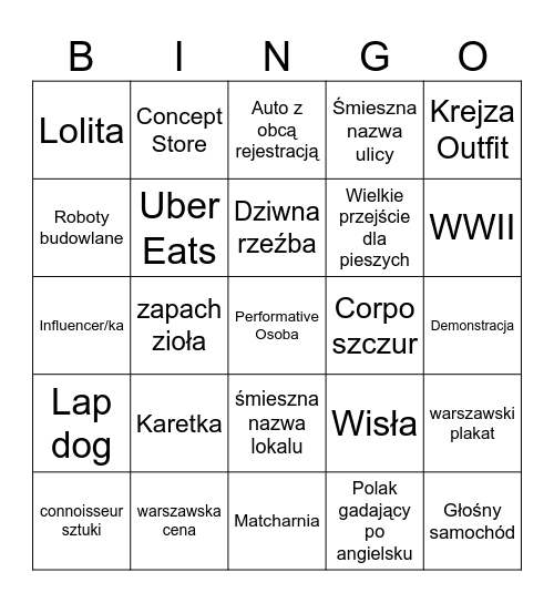 Warszawskie Bingo Card