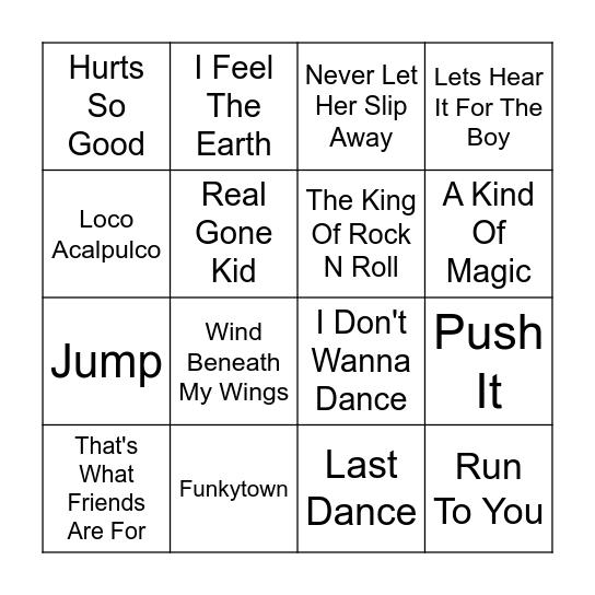 Music Bingo Game 14 Bingo Card