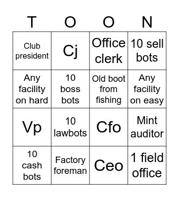 Toontown bingo (hard) Bingo Card