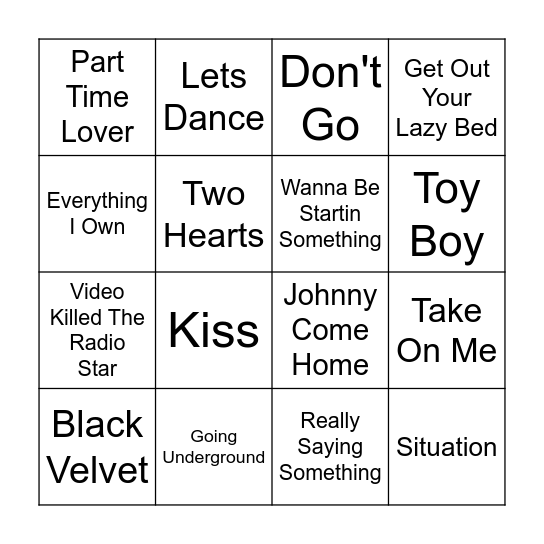 Music Bingo Game 15 Bingo Card