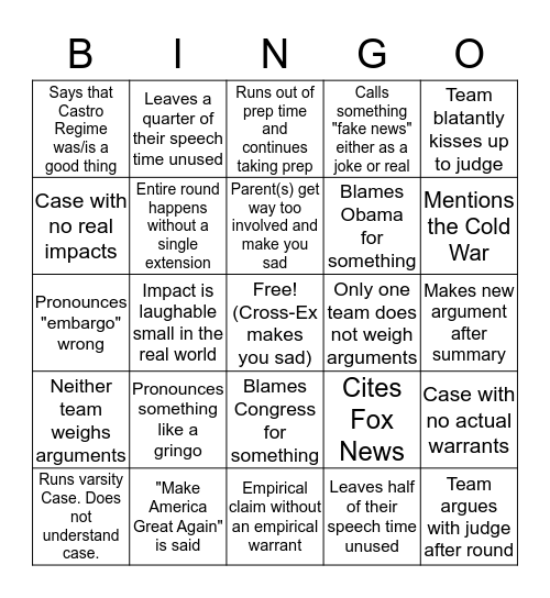 Novice PF Bingo Card