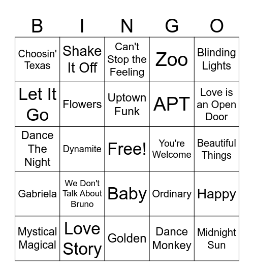 MUSIC BINGO Card