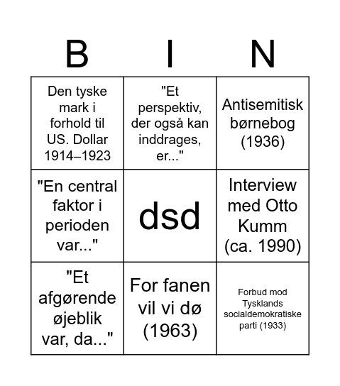 dsdd Bingo Card