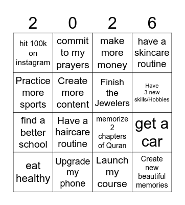 Goals Bingo Card