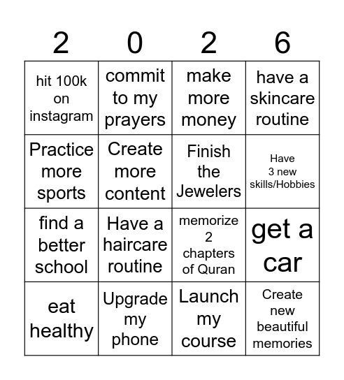 Goals Bingo Card
