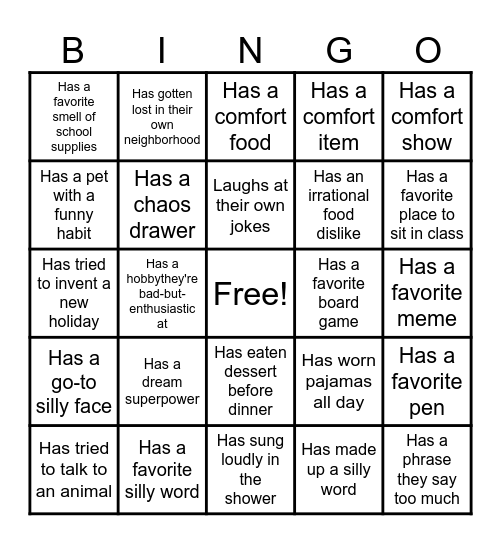 CH A  The Quest for Quirks Bingo Card