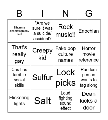 Supernatural 5 Bingo Card